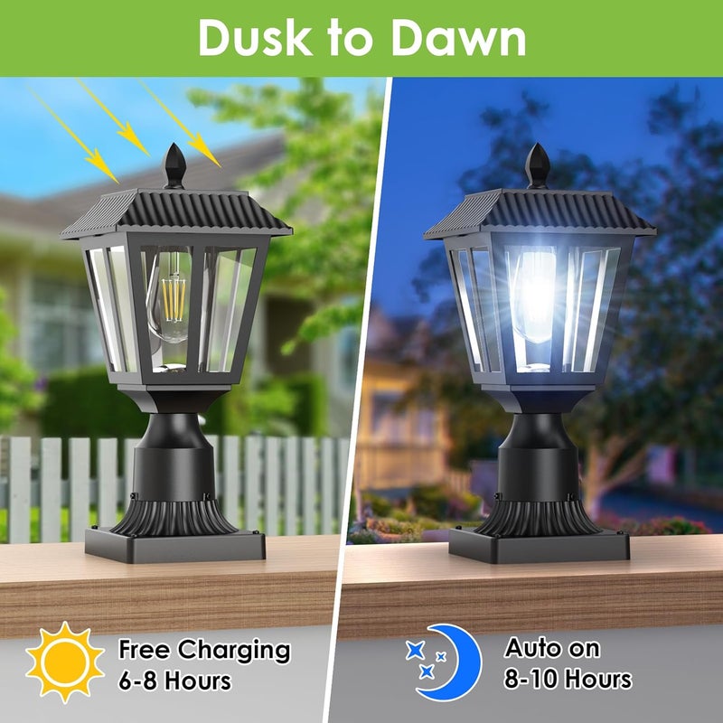 Greluna Solar Post Lights, Dusk to Dawn Solar Lamp Post Light with Pier Mount Base, Post Lights Outdoor Waterproof for Garden Yard Landscape Pole Pillar (Cool White) - Image 4